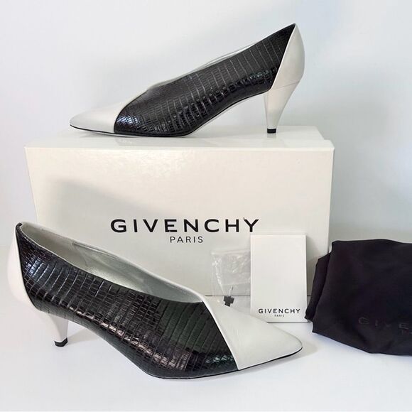 Givenchy Mod Black & White Lambskin & Exotic Pointed Toe Heels 38.5 EU 8 US - Picture 1 of 16